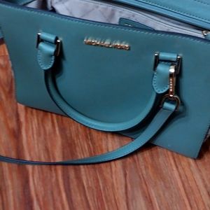Michael Kors Saffiano Leather Medium Savannah Satchel in Celadon S348